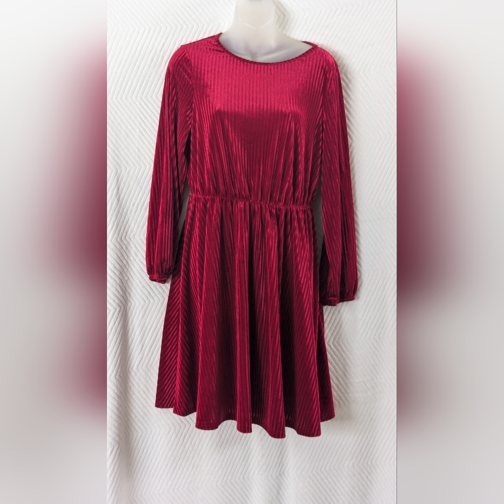 BBONLINEDRESS Red Rib Velvet Long Sleeve DRESS